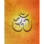 Golden Om Aura glass film pattern in gold, saffron and silver, full design view